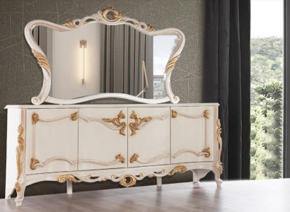 Anrichte mit Spiegel Garnitur Ess Barock Kommoden Holz Kommode Holz Schrank Neu